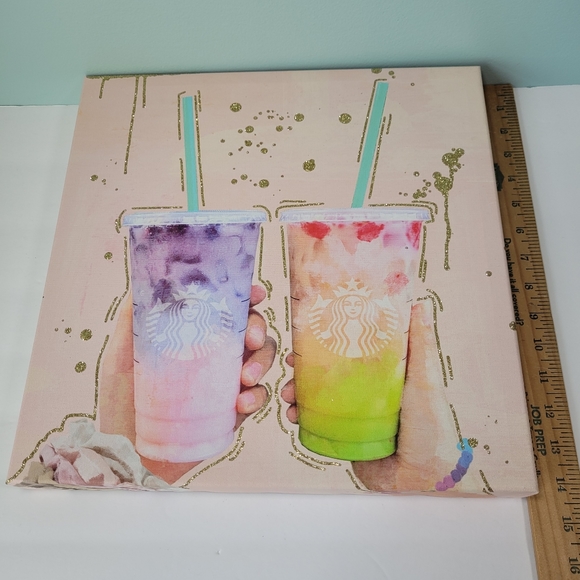 Fruity Drinks by Oliver Gal Siren 14" x 14" Wrapped Canvas Art Gold Glitter HTF - Picture 9 of 10